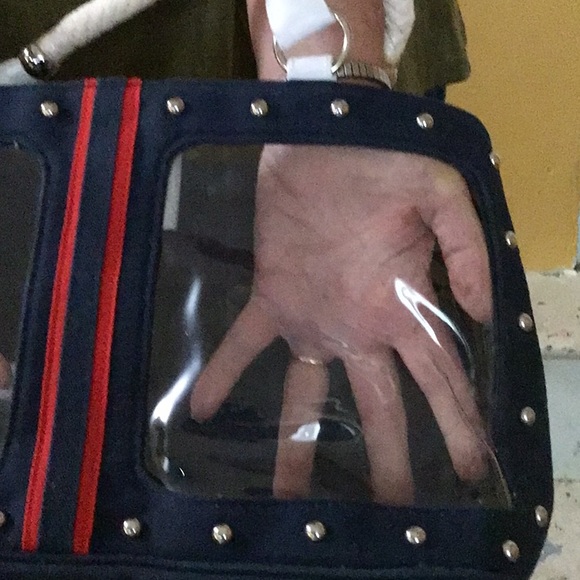 HAND BAG WITH snap closure,    Zipper, inside pocket, windows in front,  blue - Picture 4 of 6